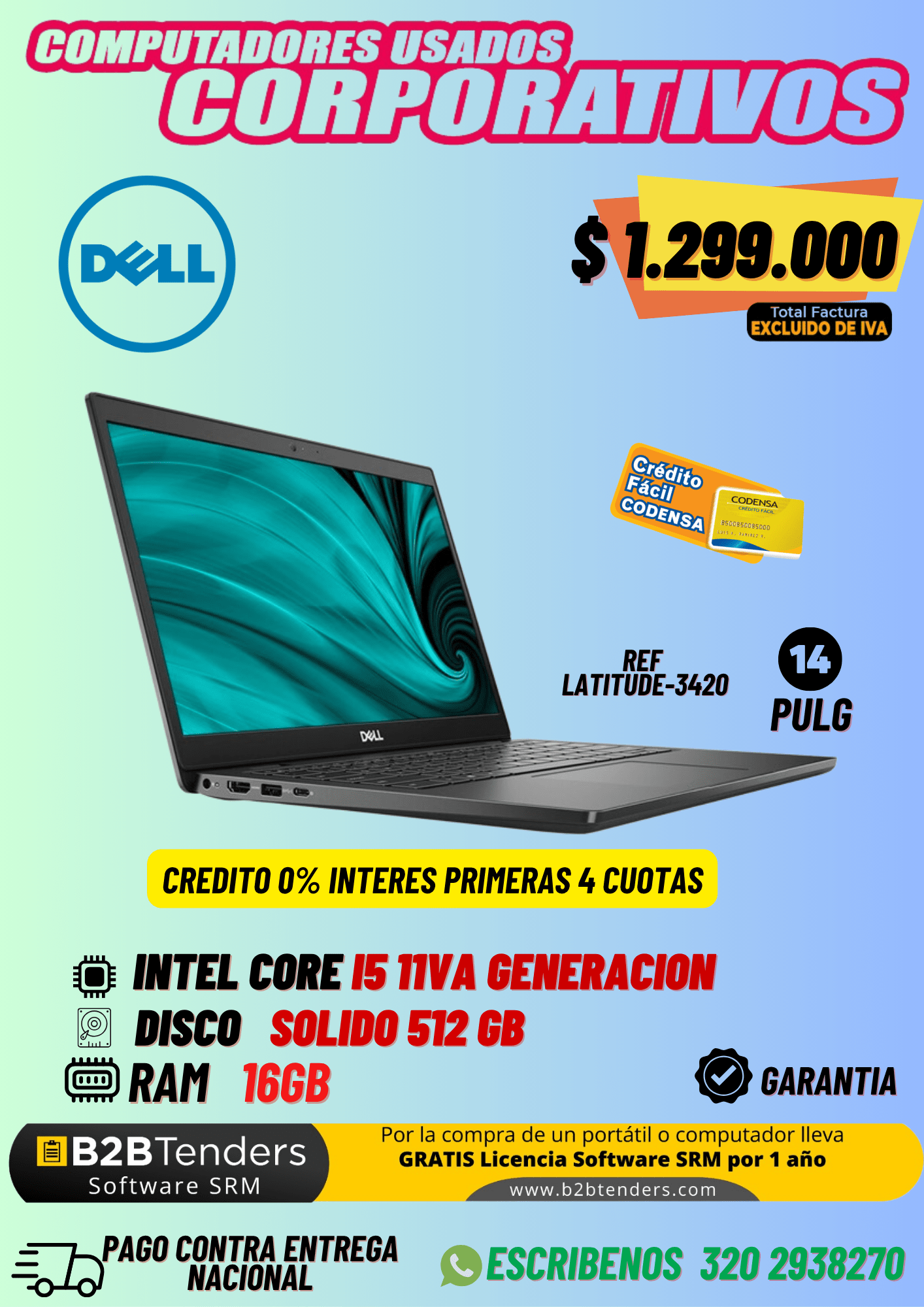 Dell Latitude 3420 i5 11va + MX450 | 16GB RAM | SSD 512GB | Exento de IVA